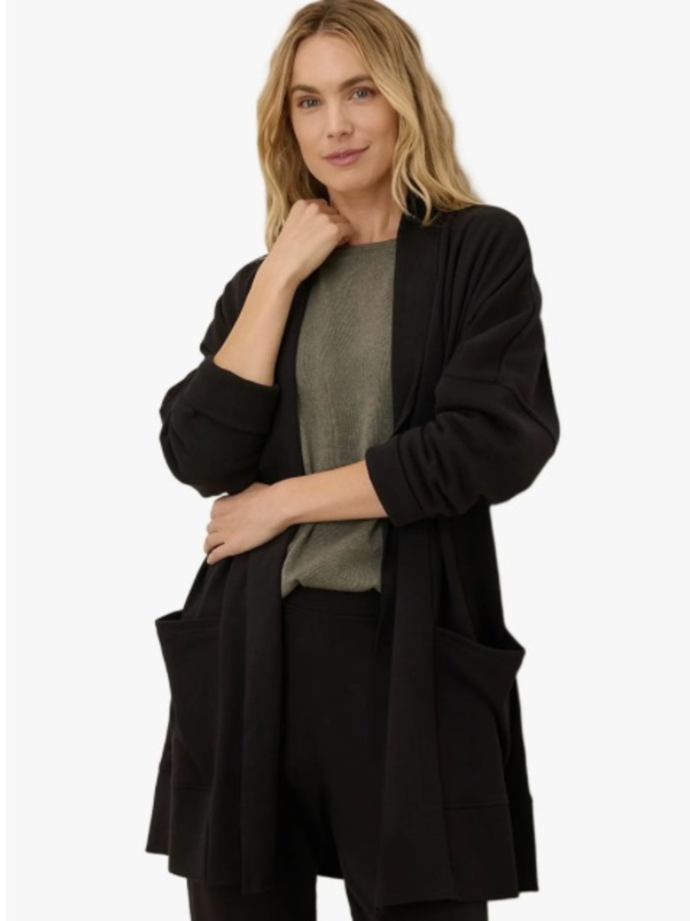 Pact Organic Cotton Airplane Wrap open front Cardigan pockets sz L/XL